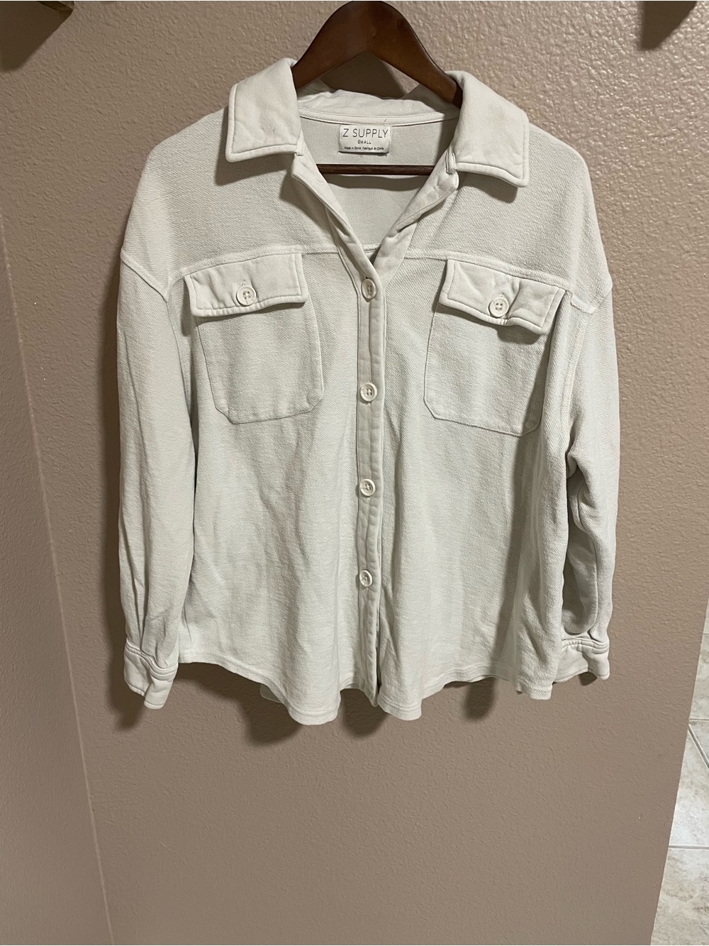 Z Supply Cream Button-Front Pocket Shirt Jacket